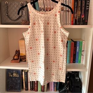 LOFT Cream Tank Top with Orange and Blue Patterns